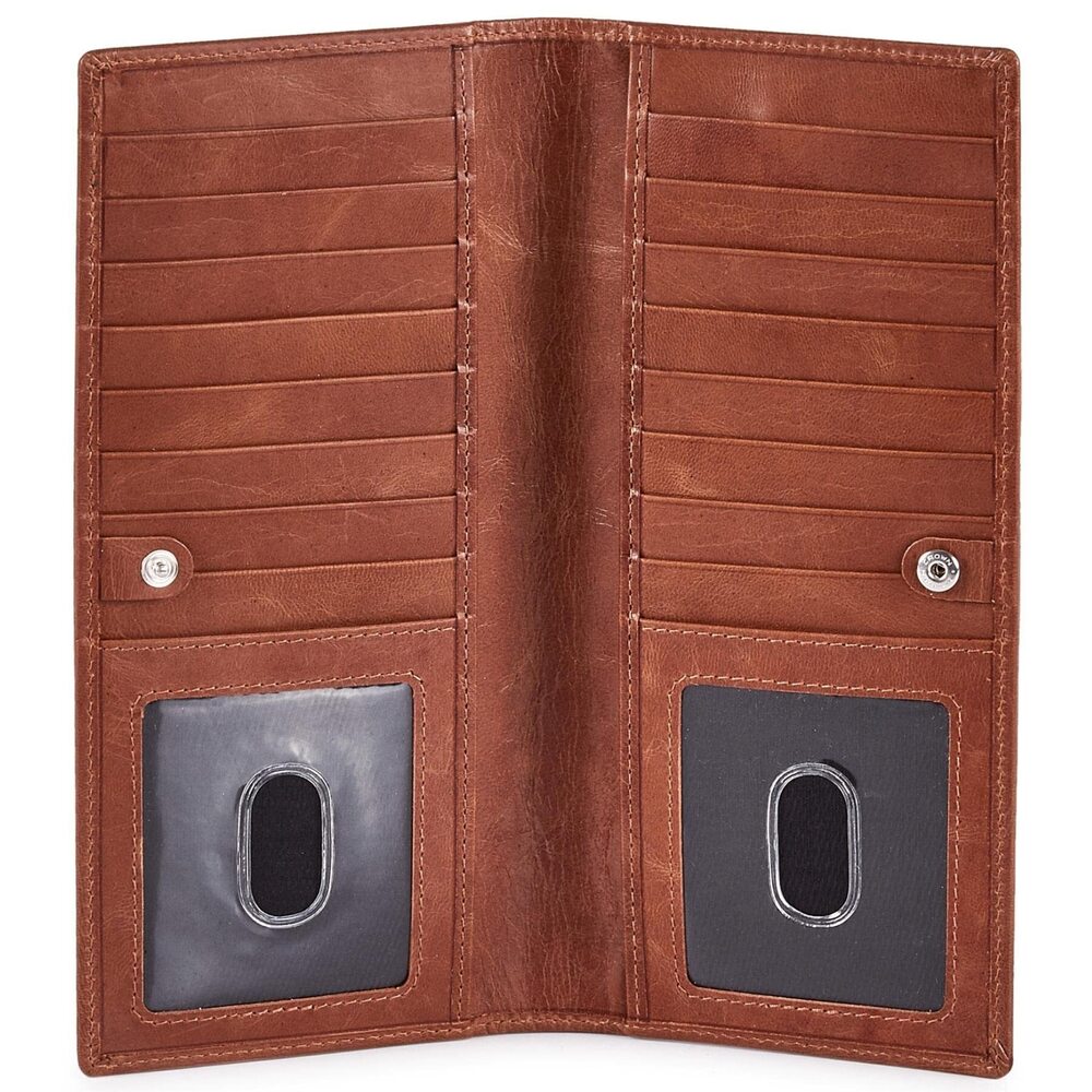 7054 Long Wallet Real Leather Bifold RFID Stylish Slim Handmade 2 ID Window
